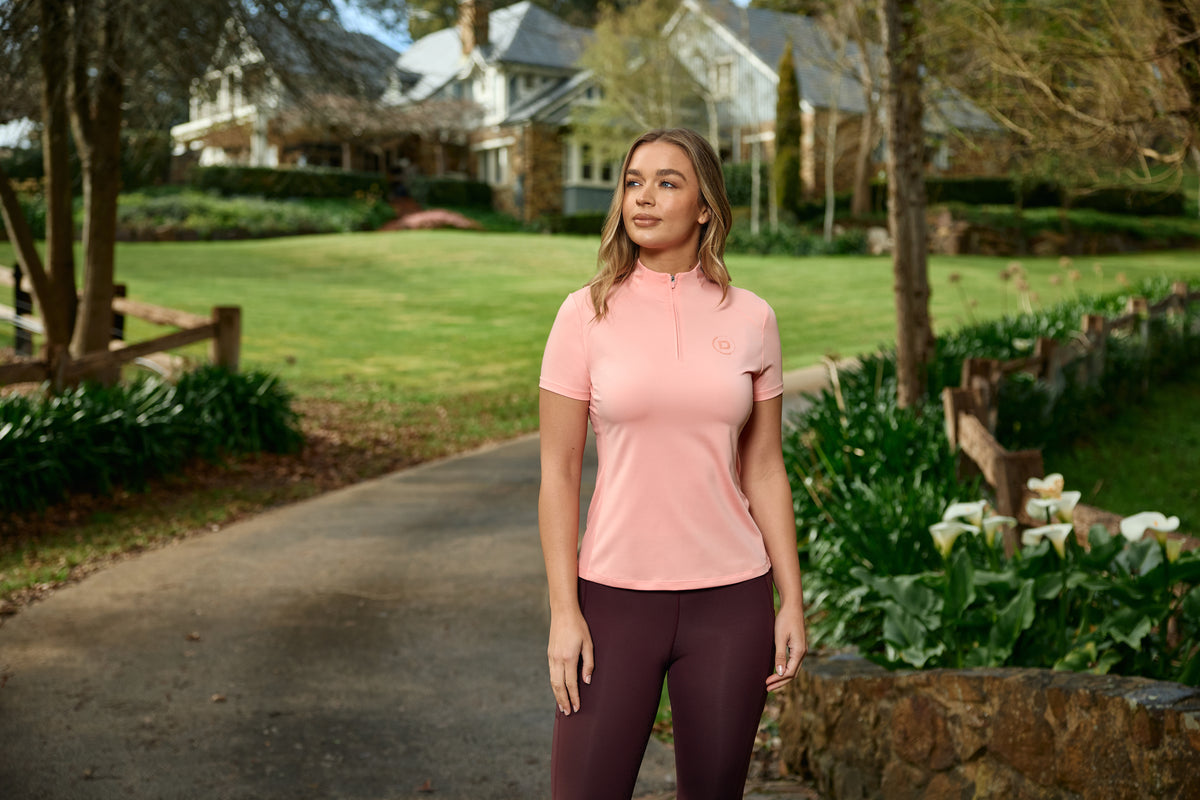 Dublin 1/4 Zip Breathable Short Sleeve Riding Top - Peach