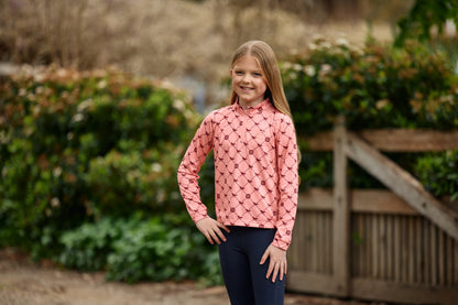 Dublin Kids Breathable Long Sleeved Riding Top - Peach/Crimson Print