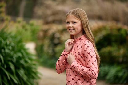 Dublin Kids Breathable Long Sleeved Riding Top - Peach/Crimson Print