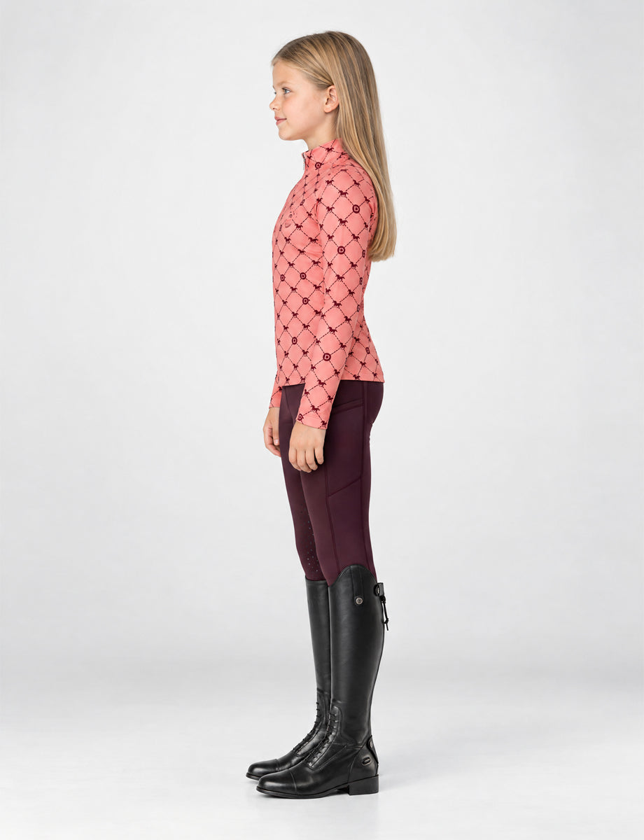 Dublin Kids Breathable Long Sleeved Riding Top - Peach/Crimson Print