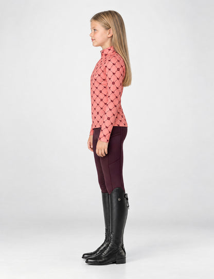 Dublin Kids Breathable Long Sleeved Riding Top - Peach/Crimson Print