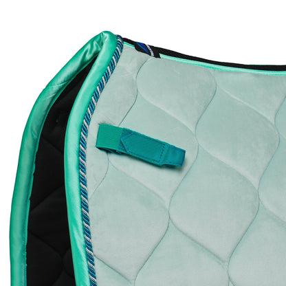 Blue - elasticated D-ring strap detail