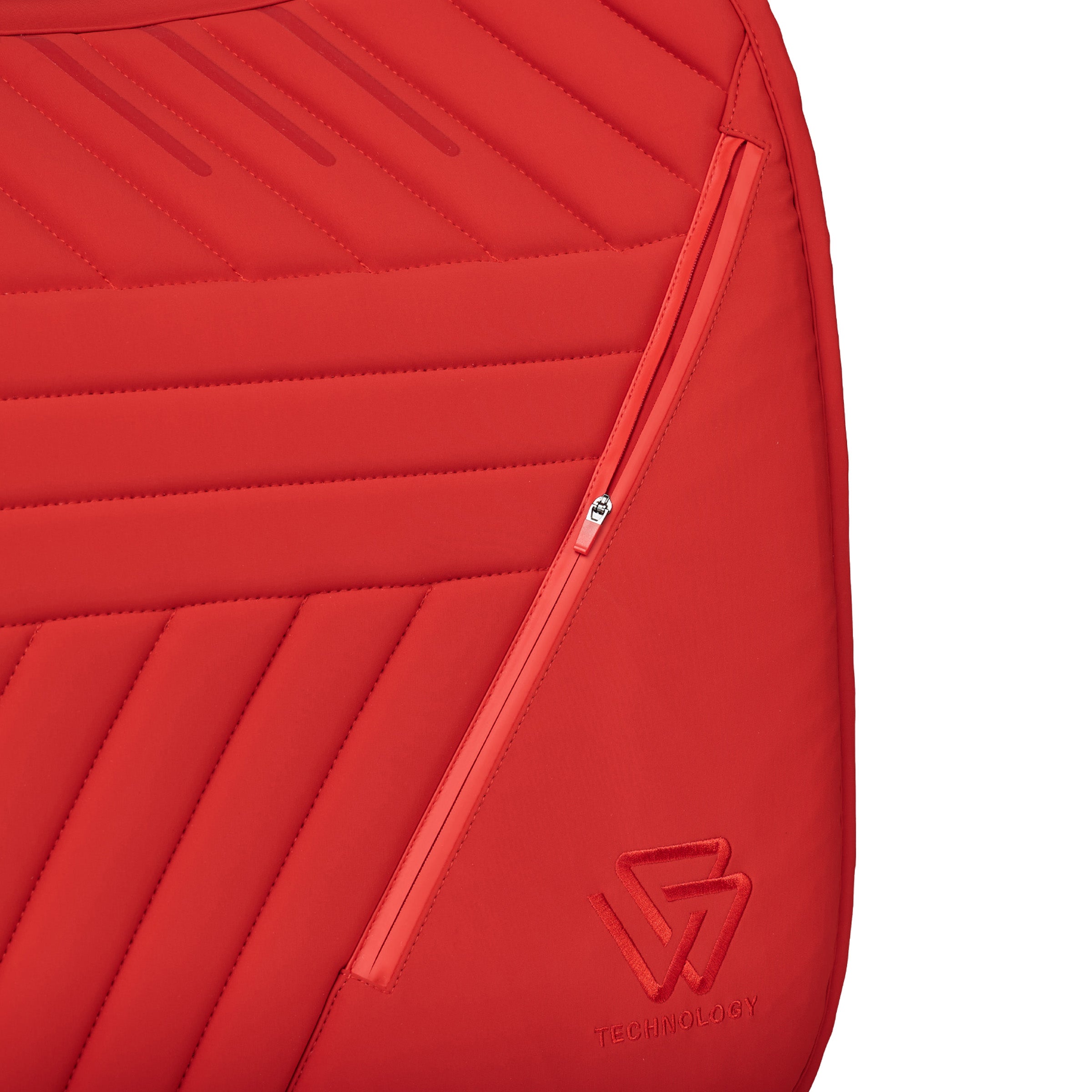 Red - integrated zip pocket detail