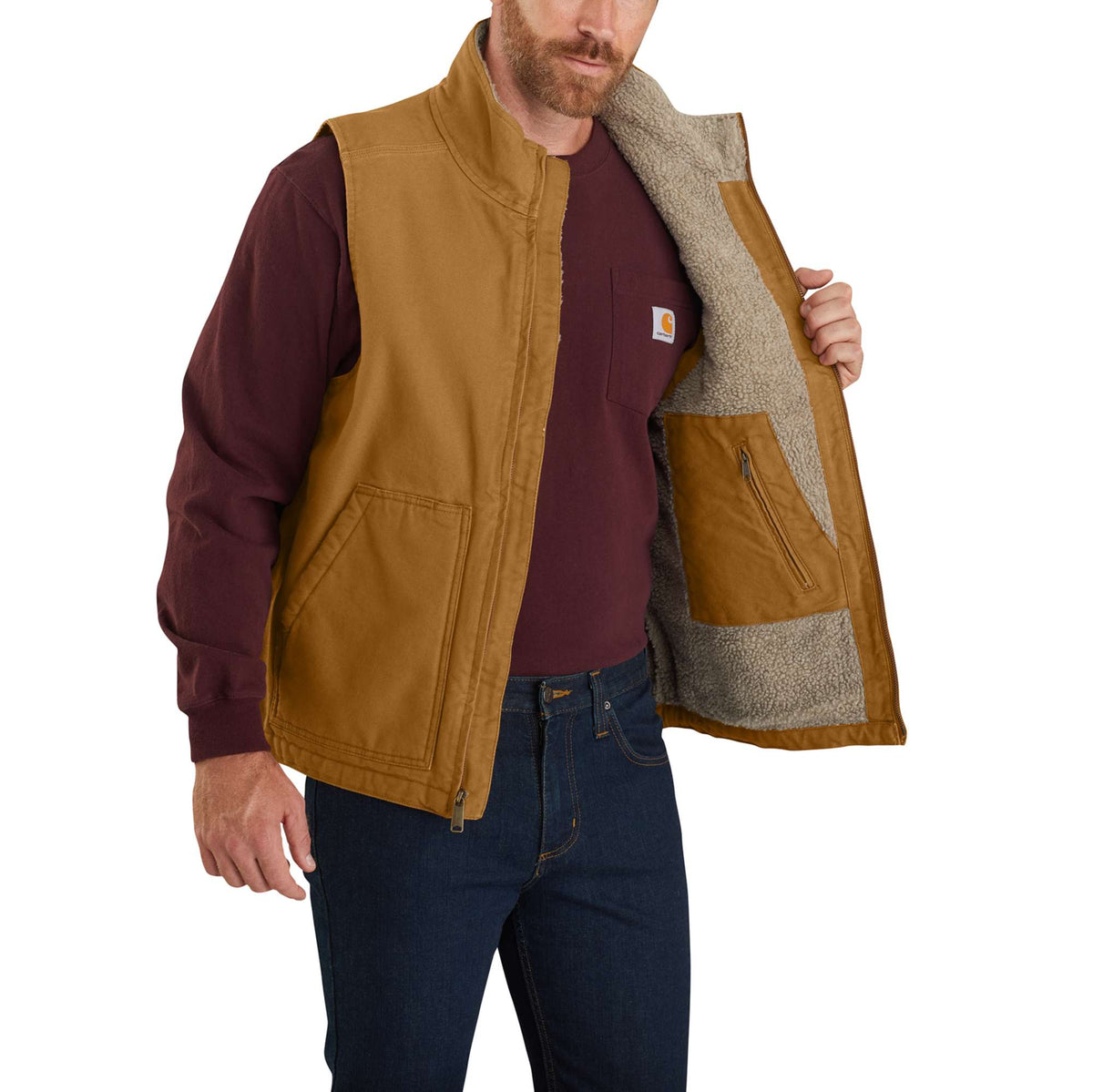 Carhartt Washed Duck Sherpa Lined Mock Neck Vest - Carhartt Brown