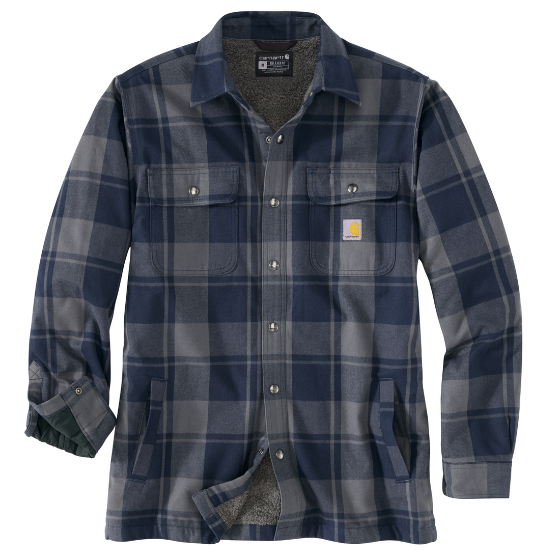 Carhartt Relaxed Fit Heavyweight Flannel Sherpa Lined Shirt Jac - Navy