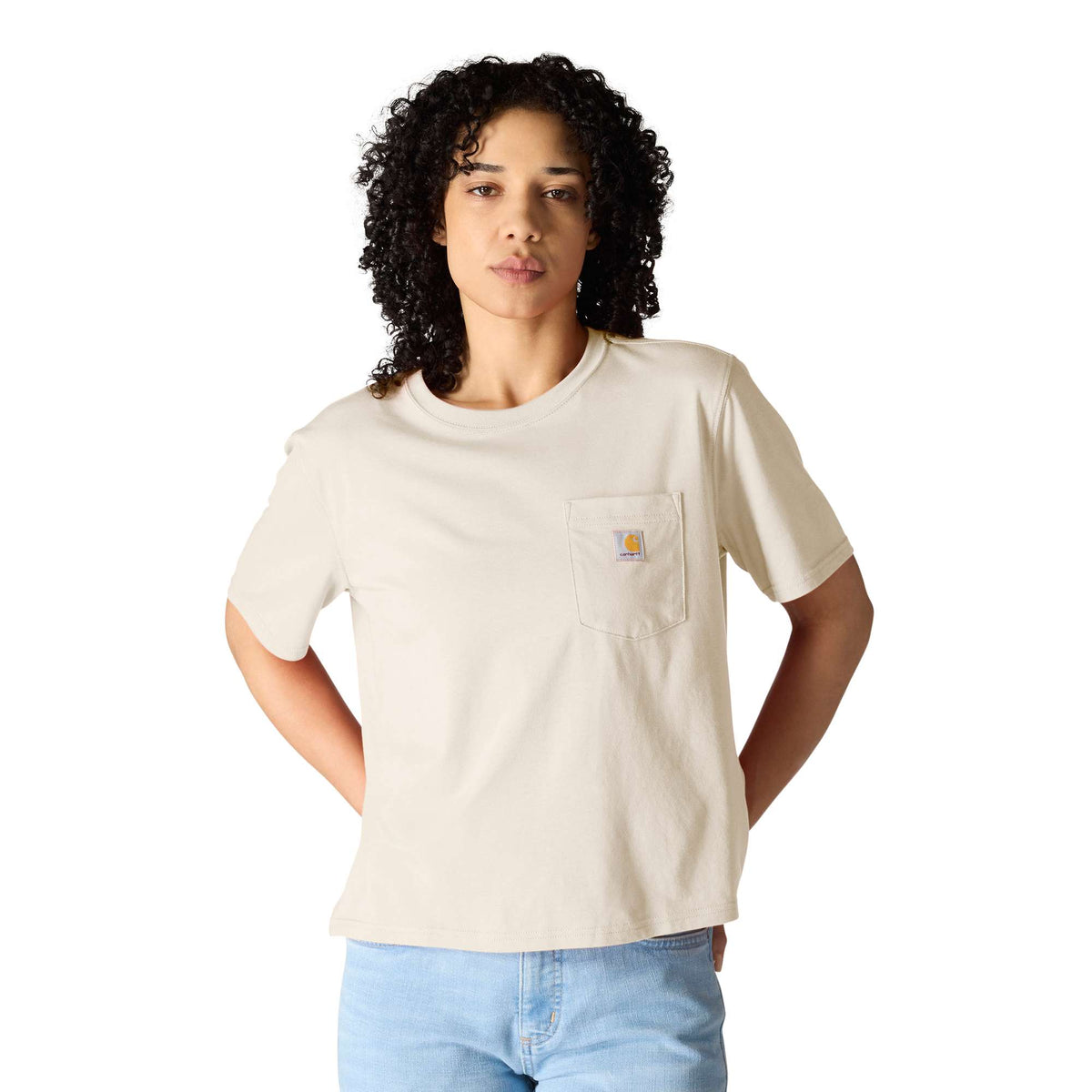 Carhartt Womens Loose Fit Lightweight Short Sleeve Pocket T-Shirt - Oat Milk Heather