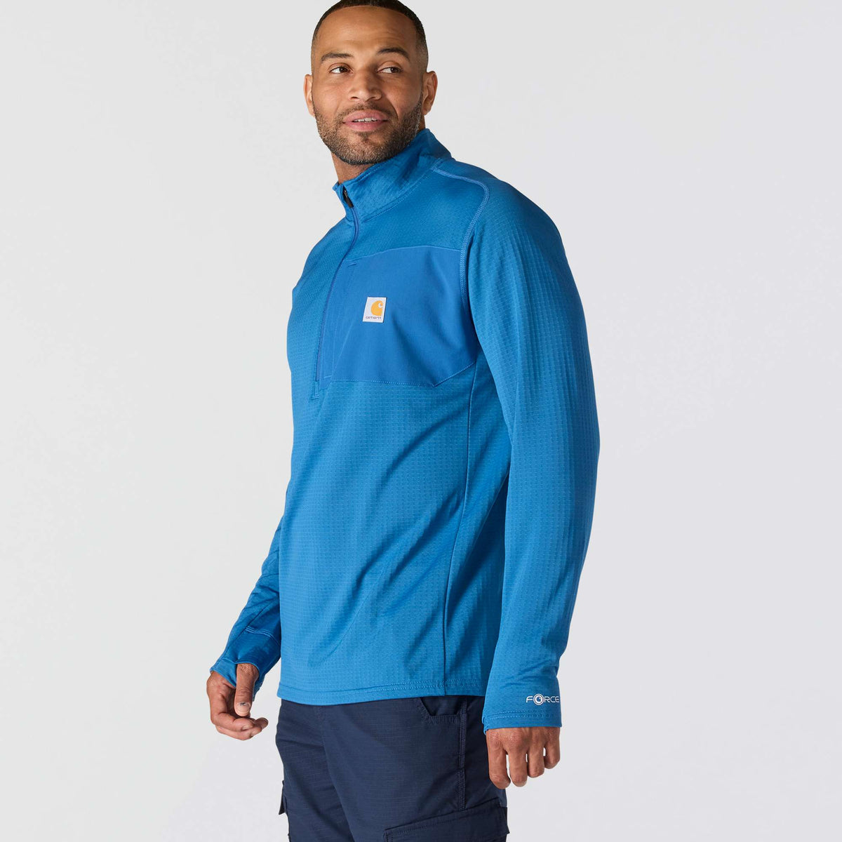 Carhartt FORCE Relaxed Fit Mock Neck Half Zip T-Shirt - Dark Horizon Blue