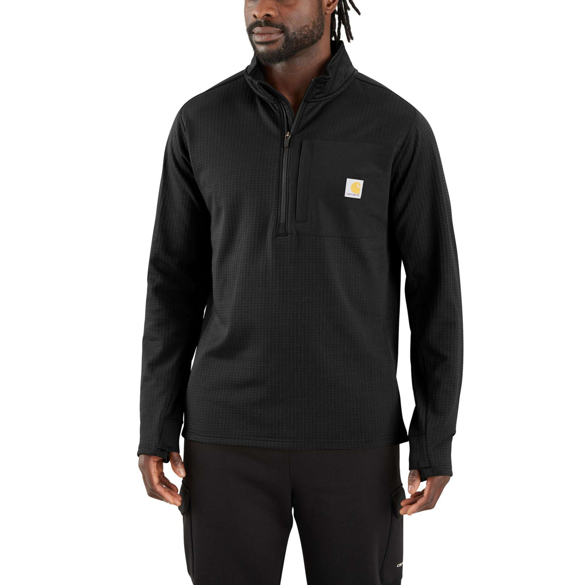 Carhartt FORCE Relaxed Fit Mock Neck Half Zip T-Shirt - Black