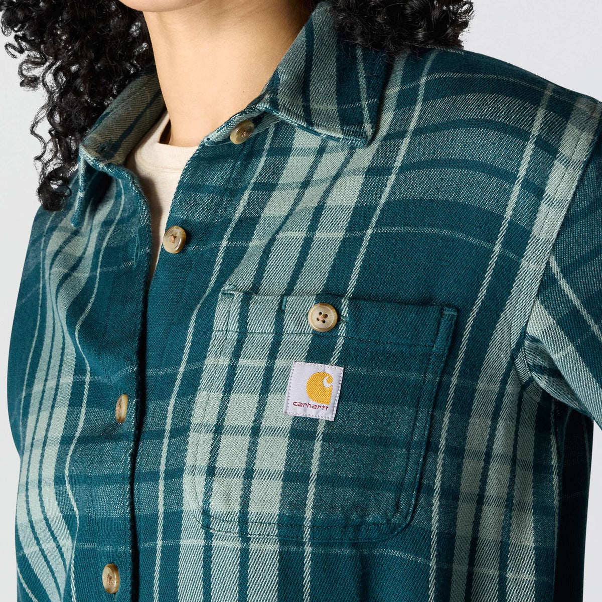 Carhartt Womens TENCEL Fibre Series Loose Fit Twill Plaid Shirt - Greenstone