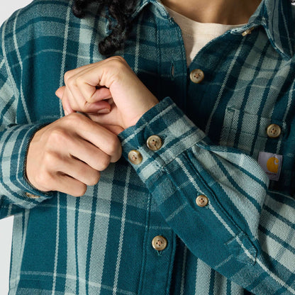 Carhartt Womens TENCEL Fibre Series Loose Fit Twill Plaid Shirt - Greenstone