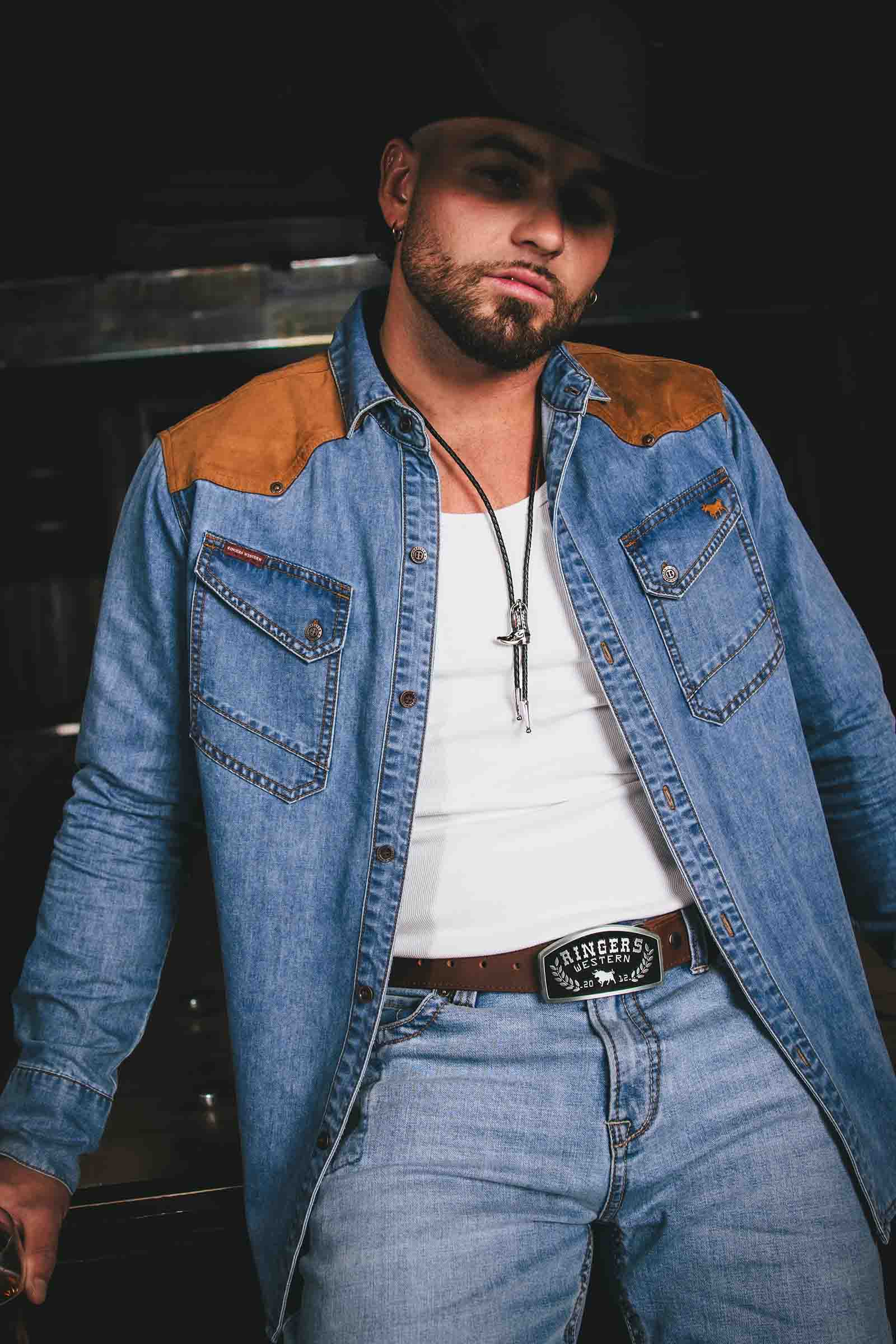 Ringers Western Wallace Mens Faux Suede Trim Shirt