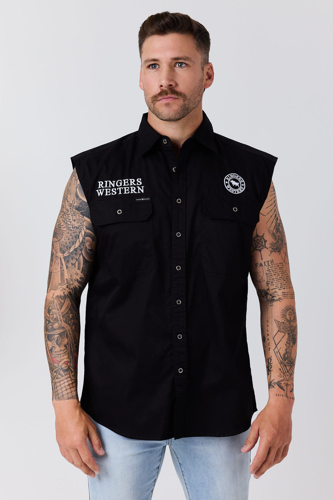 Ringers Western Hawkeye Mens Sleeveless Full Button Workshirt