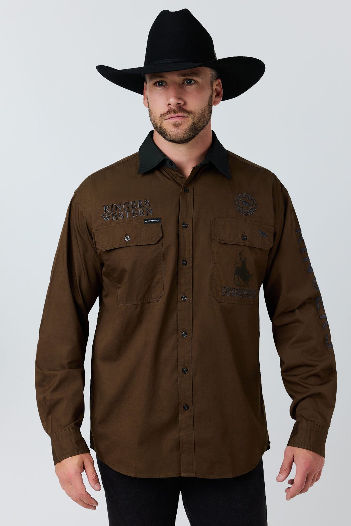 Ringers Western Hawkeye Mens Contrast Collar Full Button Work Shirt