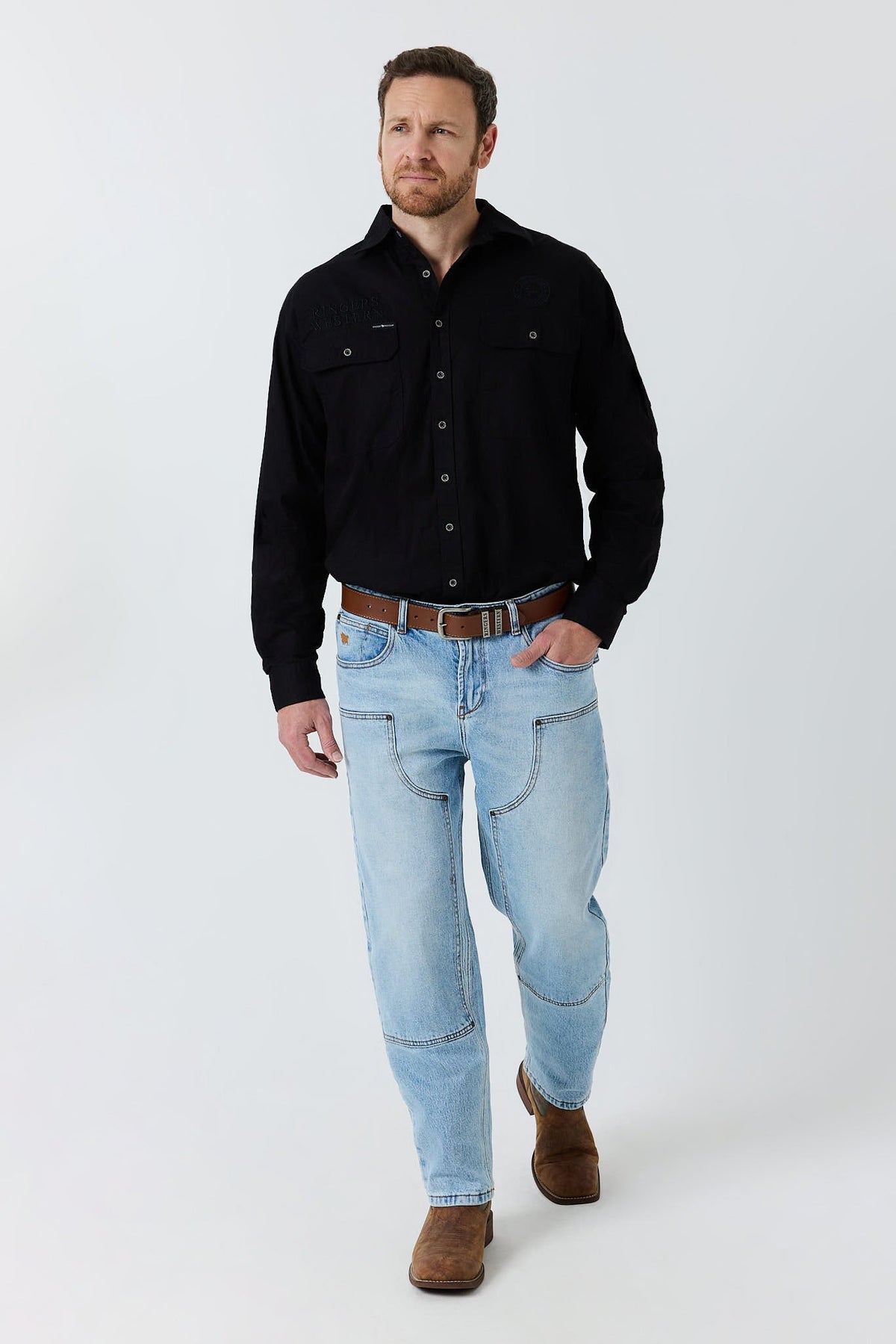 Ringers Western Chasing You Mens Carpenter Jean - Vintage Light Blue