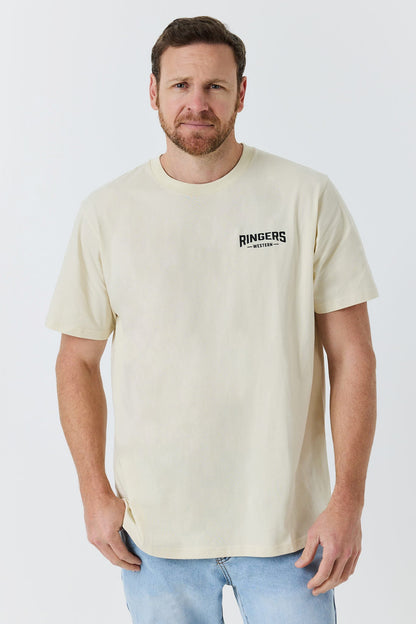 Ringers Western New Squadron Mens Loose Fit T-Shirt in Beige / Black - front
