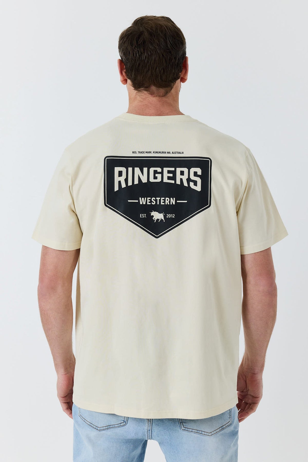 Ringers Western New Squadron Mens Loose Fit T-Shirt in Beige / Black