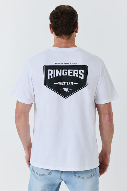 Ringers Western New Squadron Mens Loose Fit T-Shirt in Bright White / Black - back