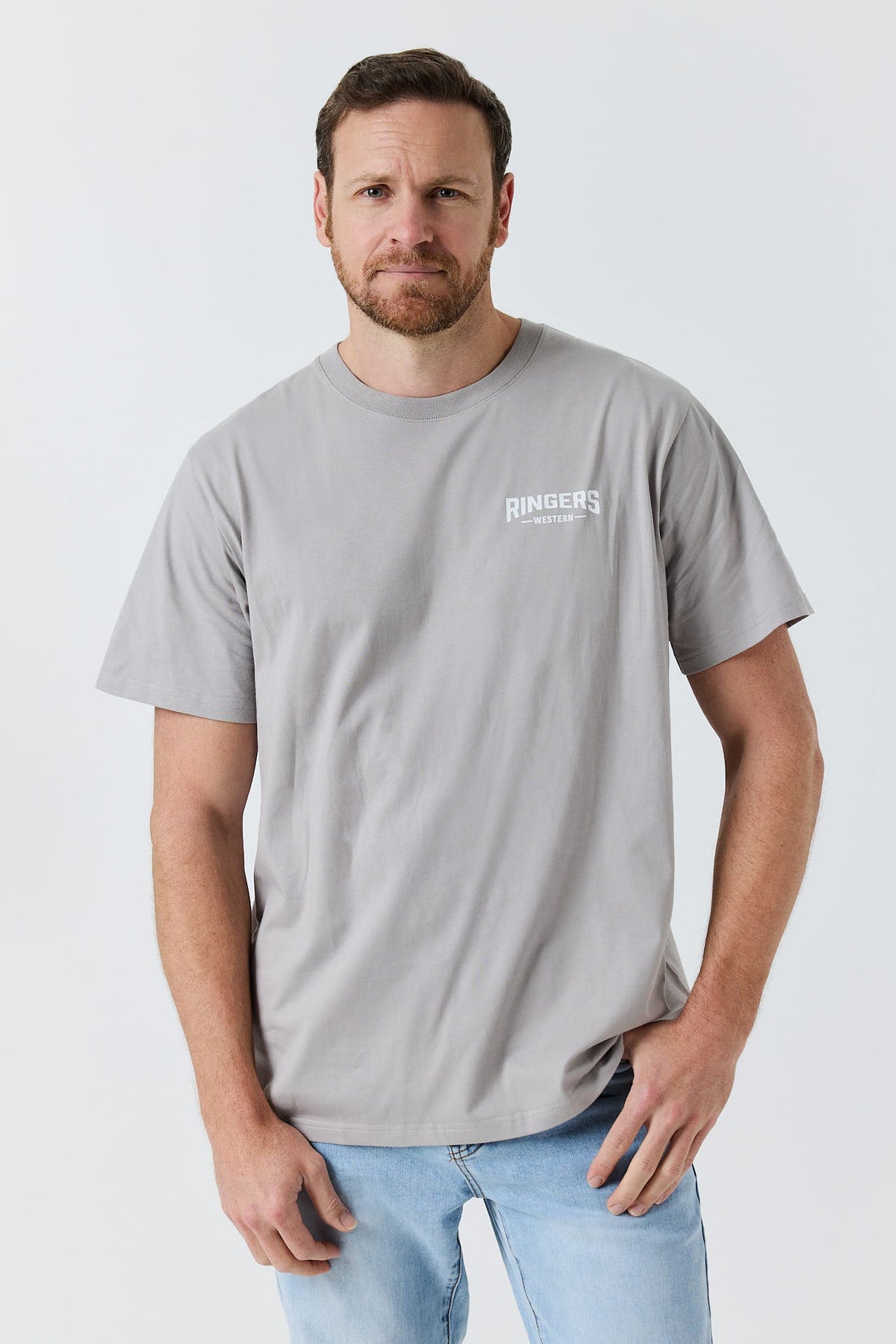 Ringers Western New Squadron Mens Loose Fit T-Shirt in Grey / White - front