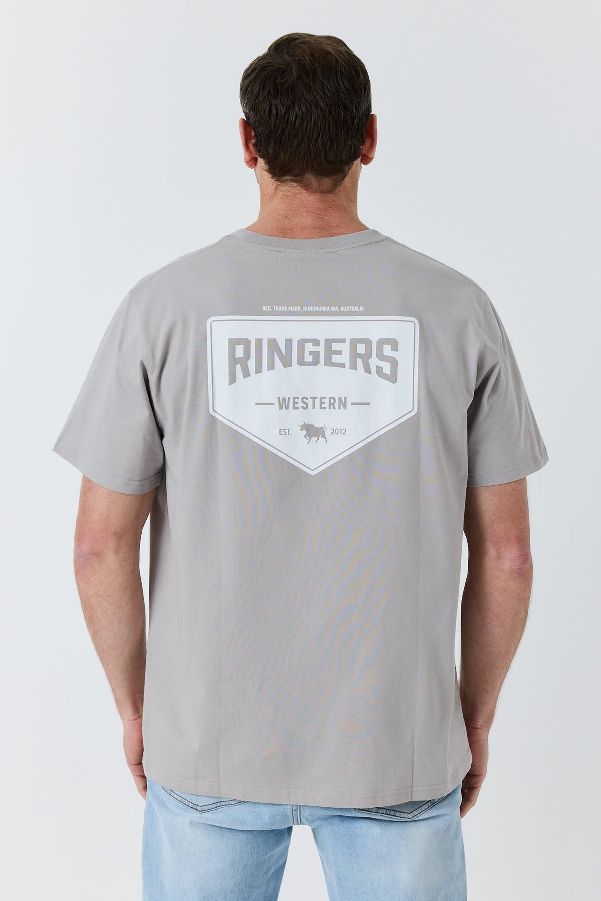 Ringers Western New Squadron Mens Loose Fit T-Shirt in Grey / White - back