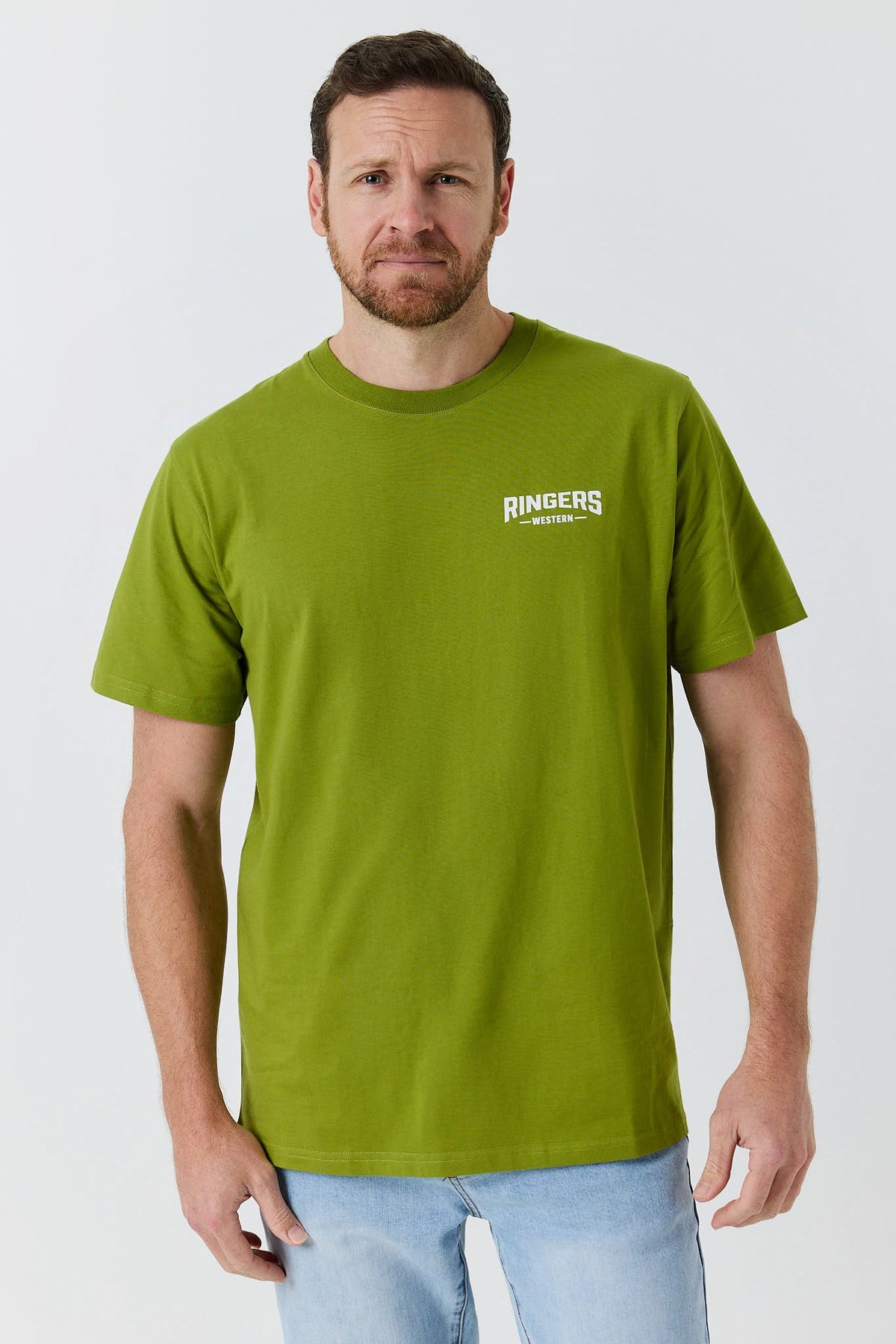 Ringers Western New Squadron Mens Loose Fit T-Shirt in Lime / Bright White - front