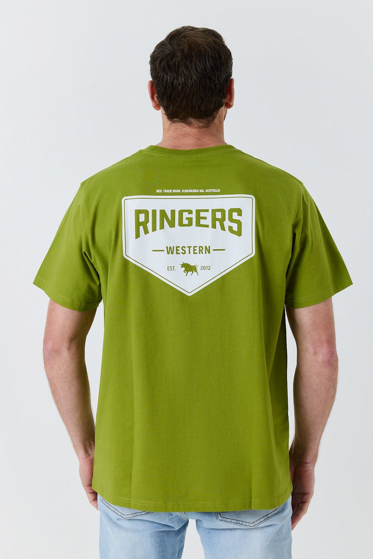 Ringers Western New Squadron Mens Loose Fit T-Shirt in Lime / Bright White - back