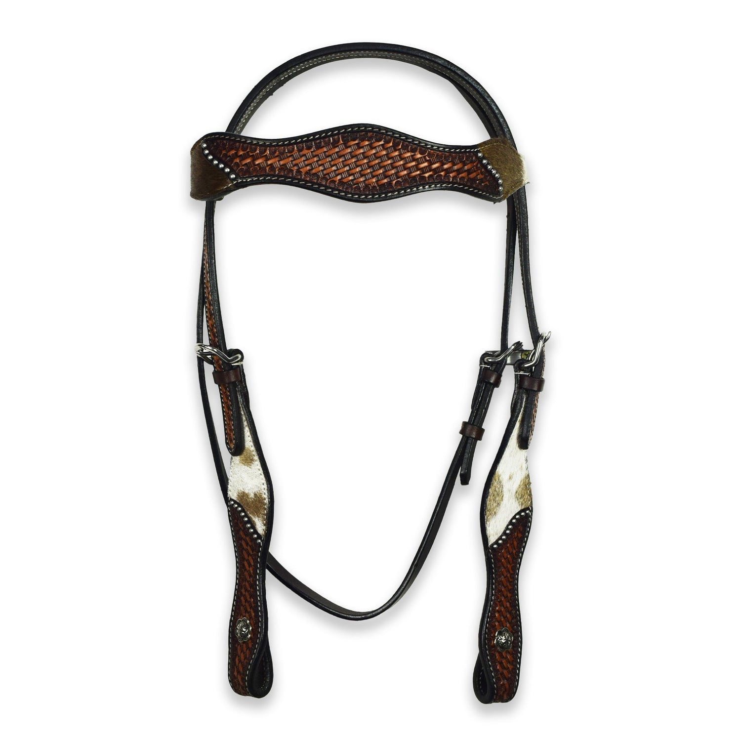 Ezy Ride Bridle with Wave Brow, Cowhide and Basket Stamping Two Tone