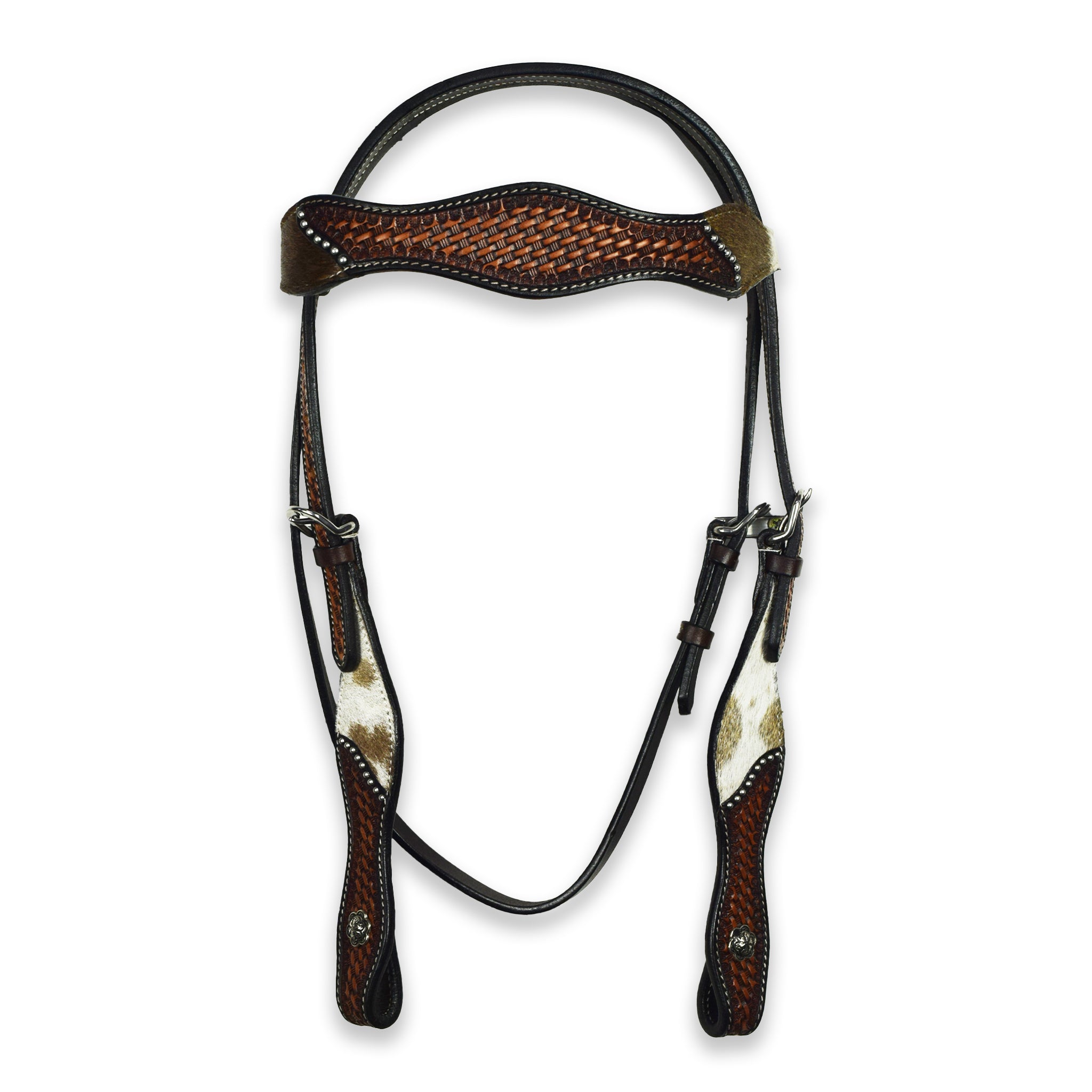 Ezy Ride Bridle with Wave Brow, Cowhide and Basket Stamping Two Tone