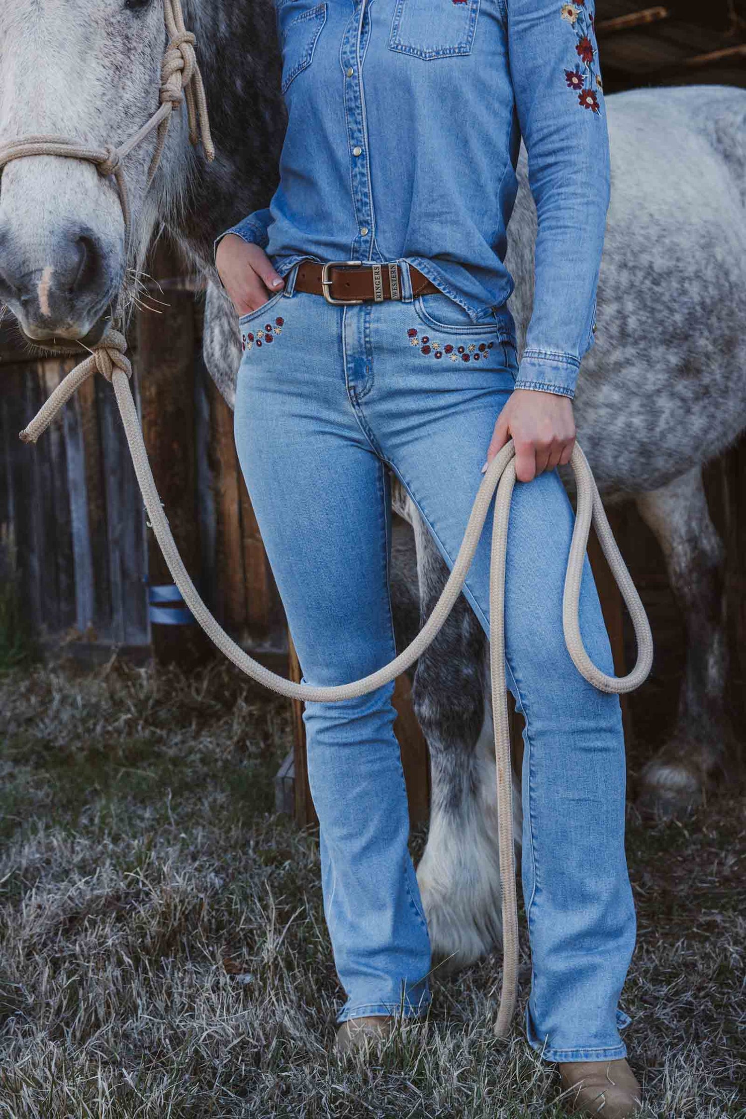 Ringers Western In Bloom Womens High Rise Bootleg Jean