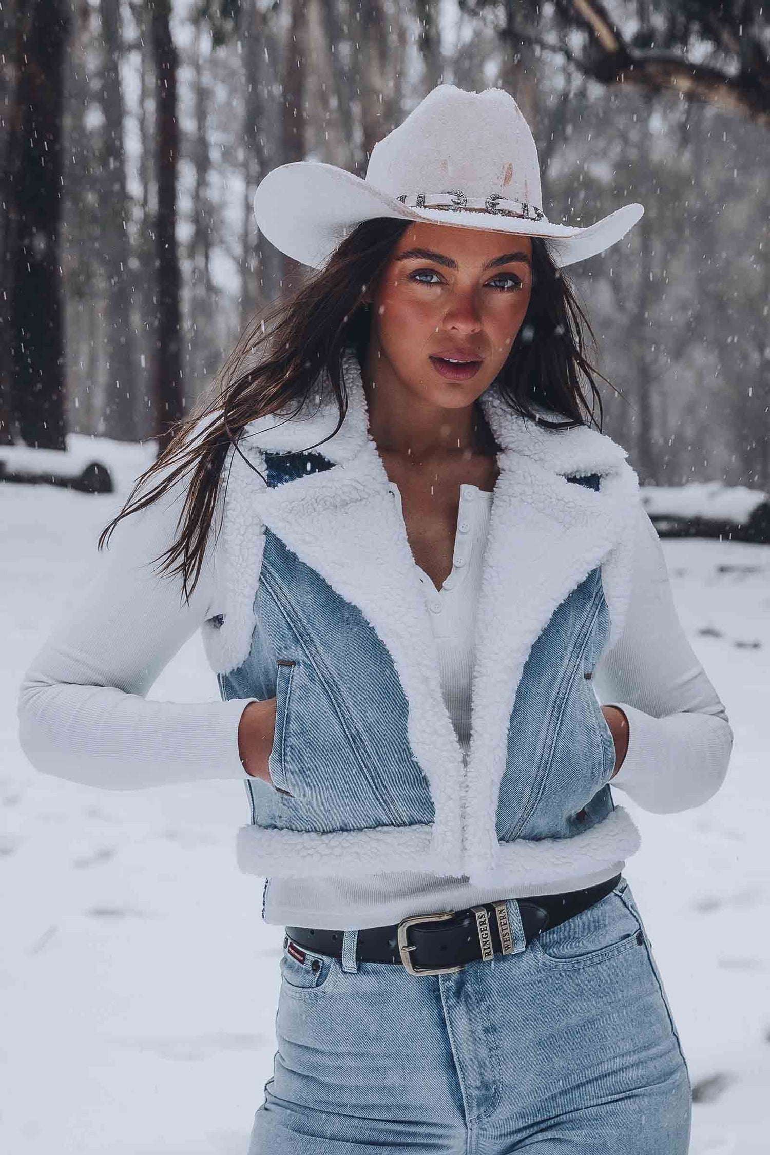 Ringers Western Amaya Womens Denim Sherpa Vest