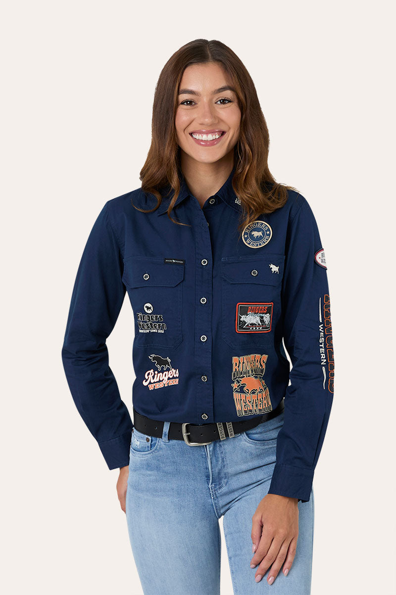 Ringers Western Trail Blazer Womens Full Button Work Shirt - Navy