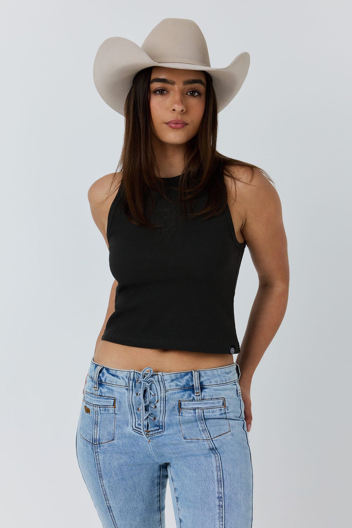 Ringers Western Southern Stitch Womens Rib Tank - Charcoal