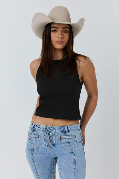 Ringers Western Southern Stitch Womens Rib Tank - Charcoal