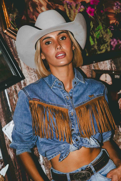 Ringers Western Idaho Womens Faux Suede Fringe Shirt