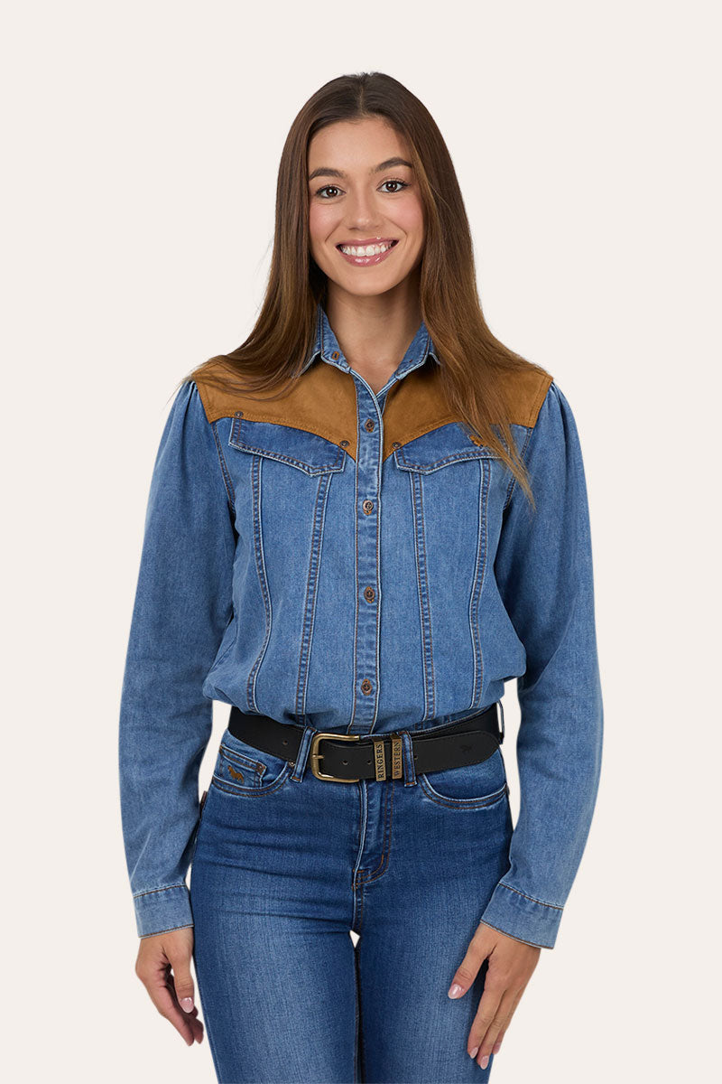Ringers Western Sheridan Womens Faux Suede Trim Shirt