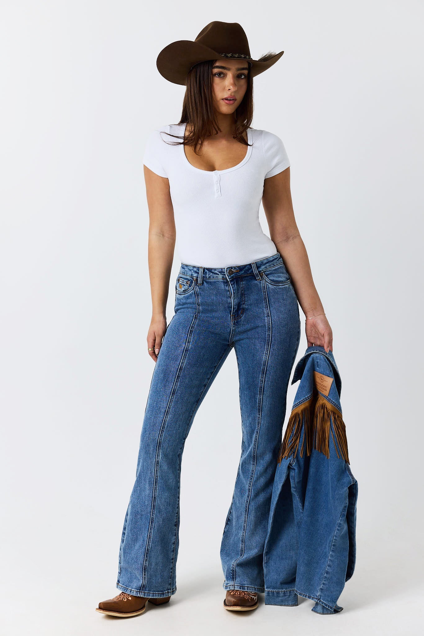 Ringers Western Penny Starstruck Womens High Rise Bootleg Jean