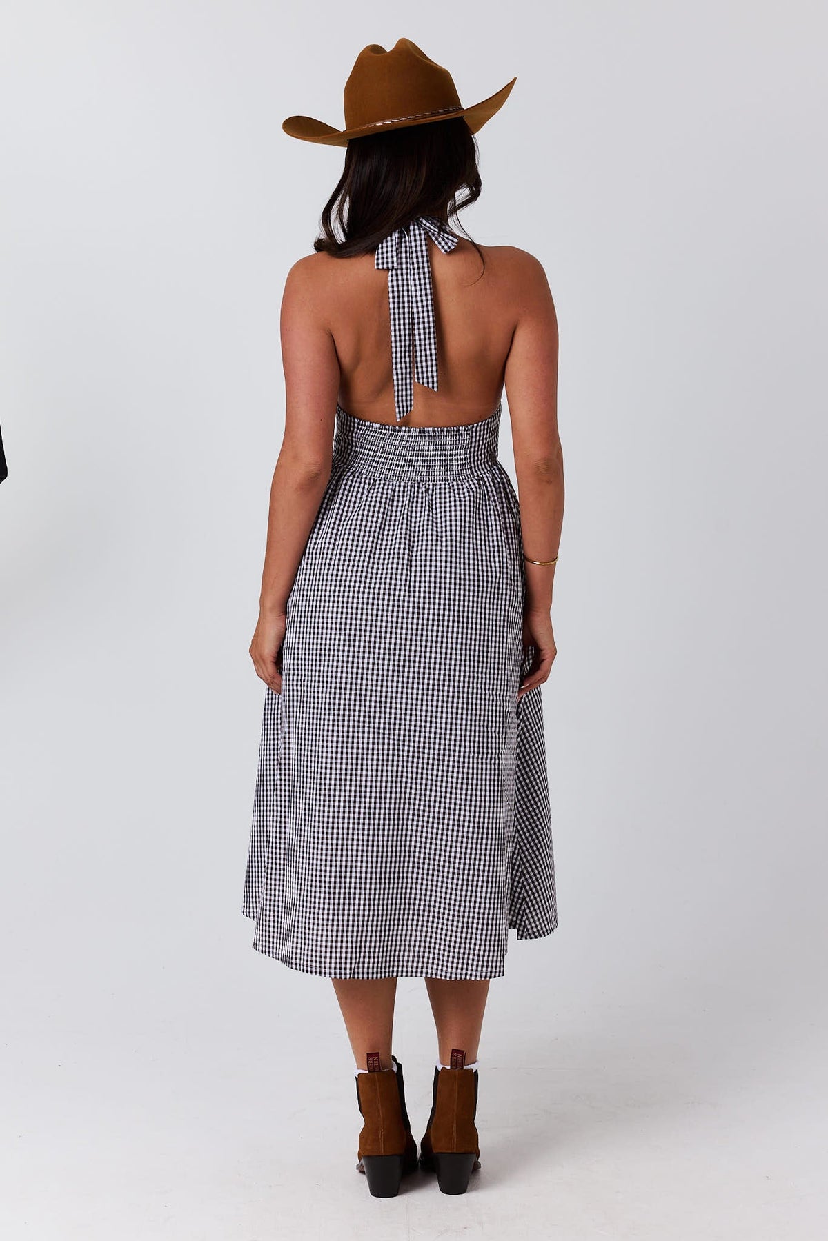 Ringers Western Charmayne Womens Gingham Halter Neck Midi Dress