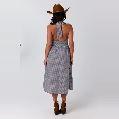 Ringers Western Charmayne Womens Gingham Halter Neck Midi Dress