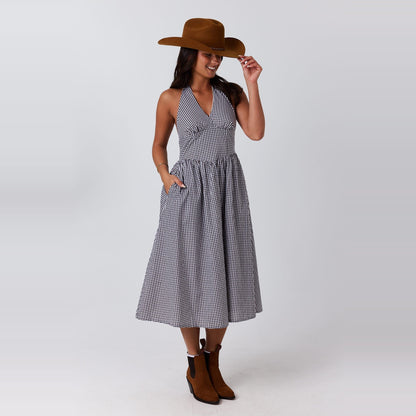 Ringers Western Charmayne Womens Gingham Halter Neck Midi Dress