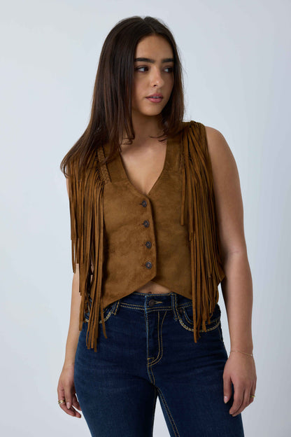 Ringers Western Wanderlust Womens Faux Suede Fringe Vest