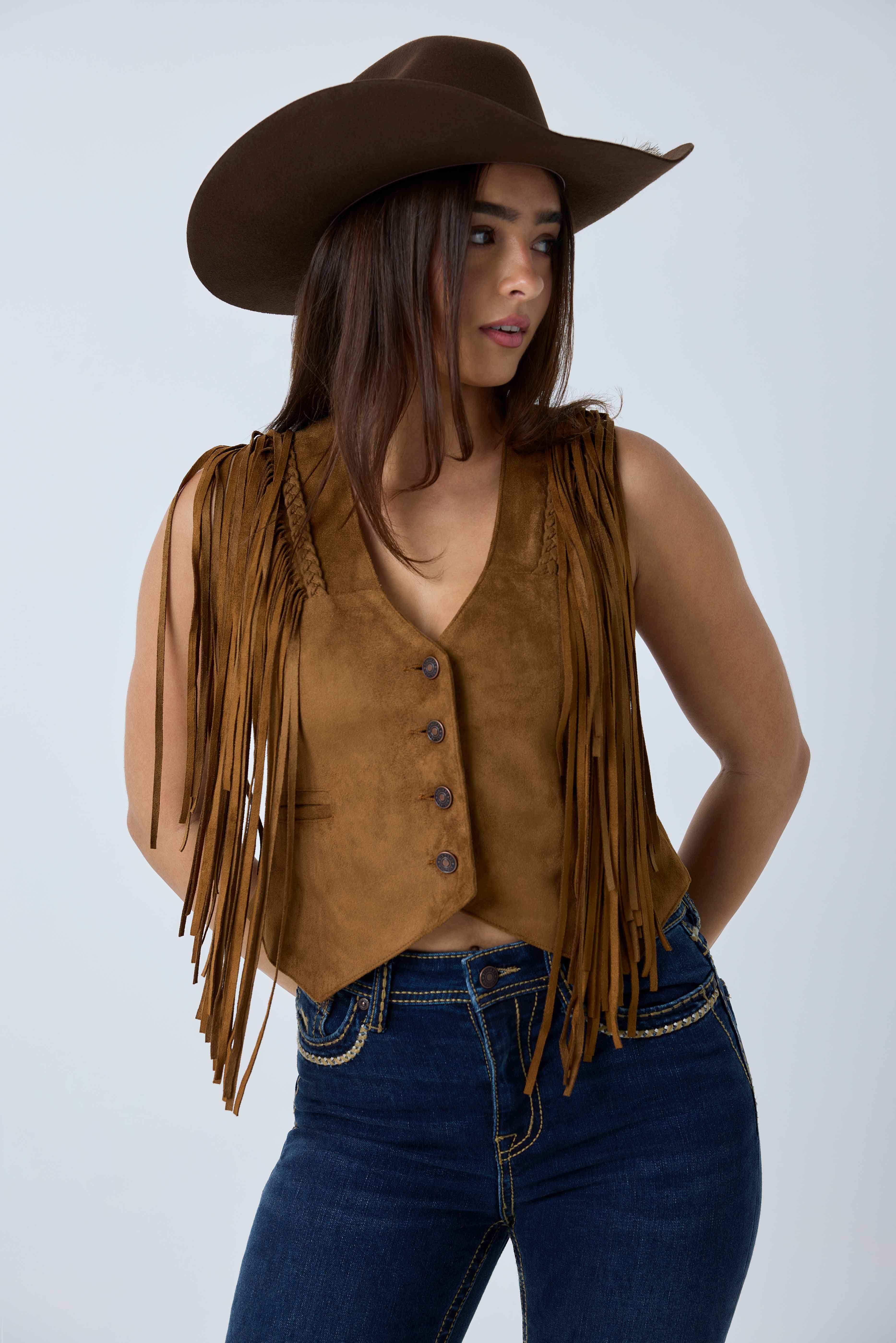 Ringers Western Wanderlust Womens Faux Suede Fringe Vest