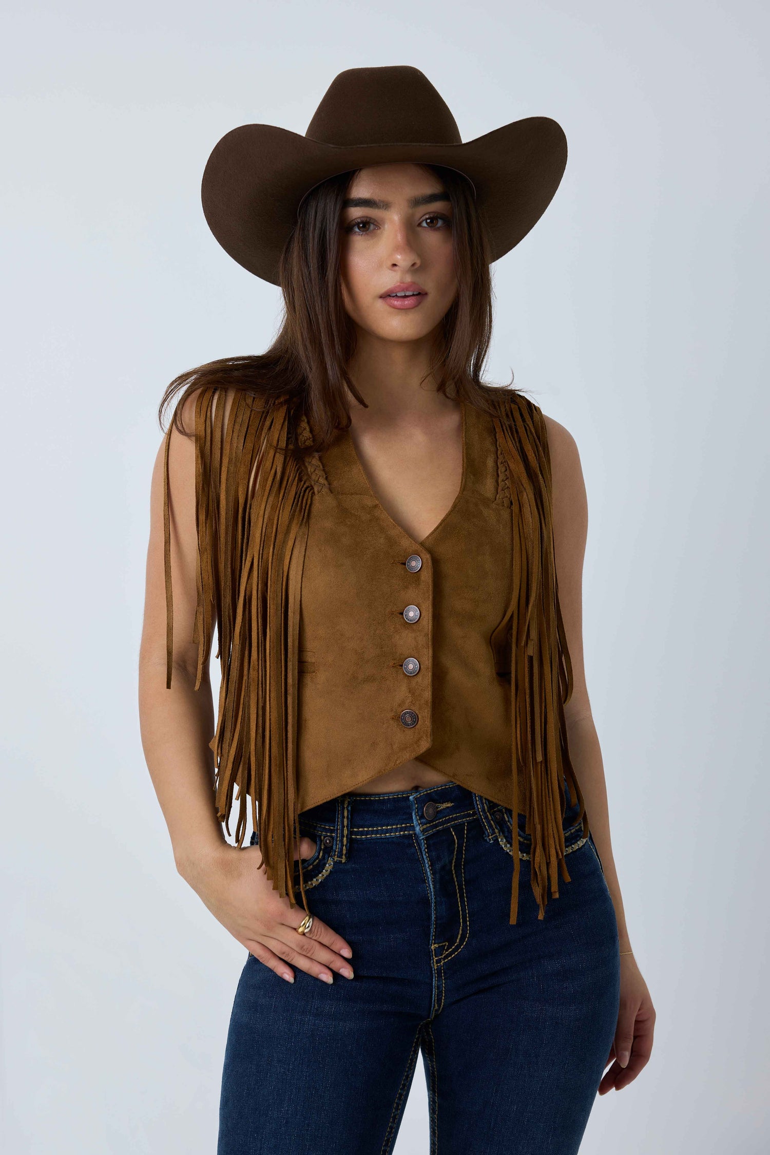 Ringers Western Wanderlust Womens Faux Suede Fringe Vest