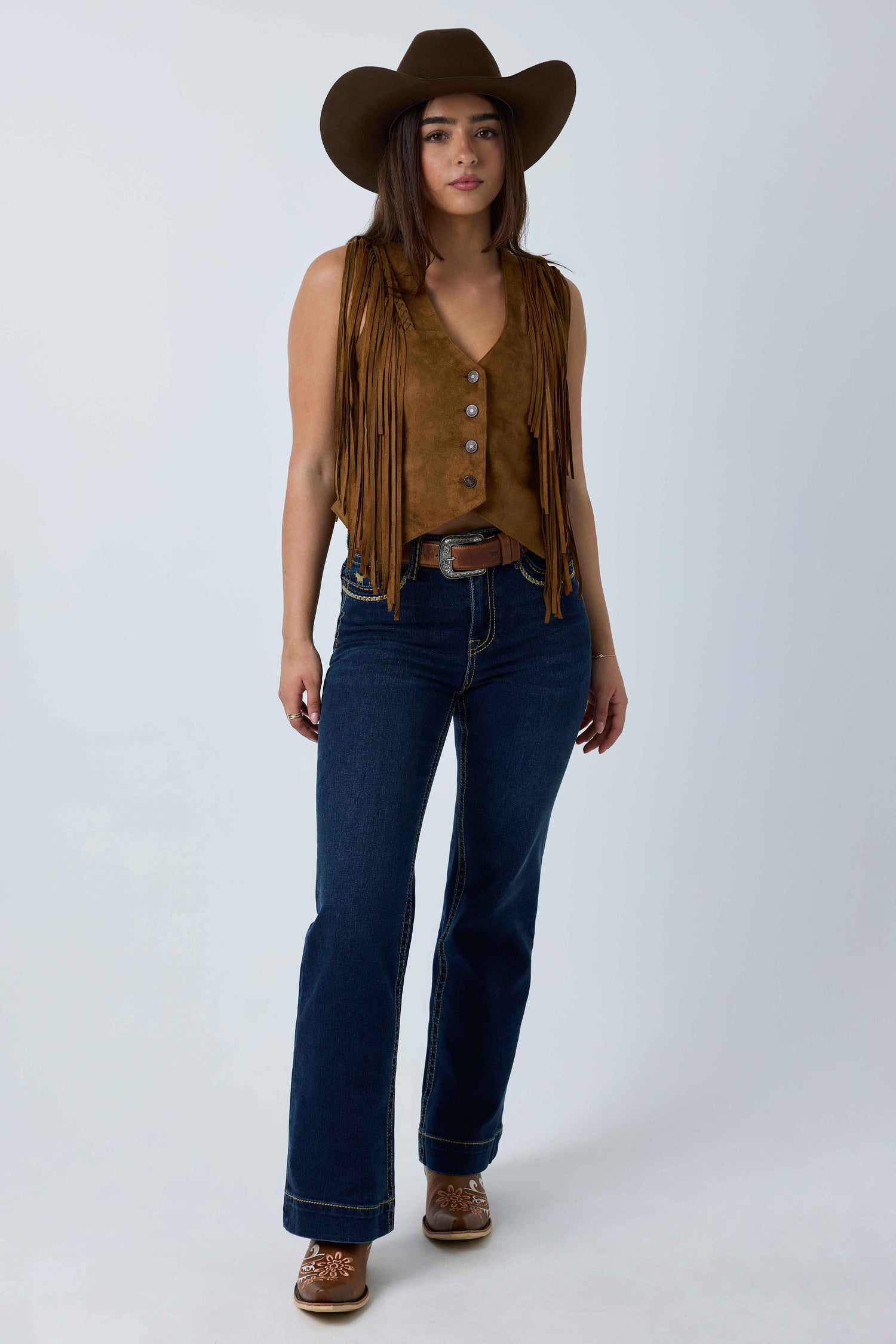 Ringers Western Wanderlust Womens Faux Suede Fringe Vest