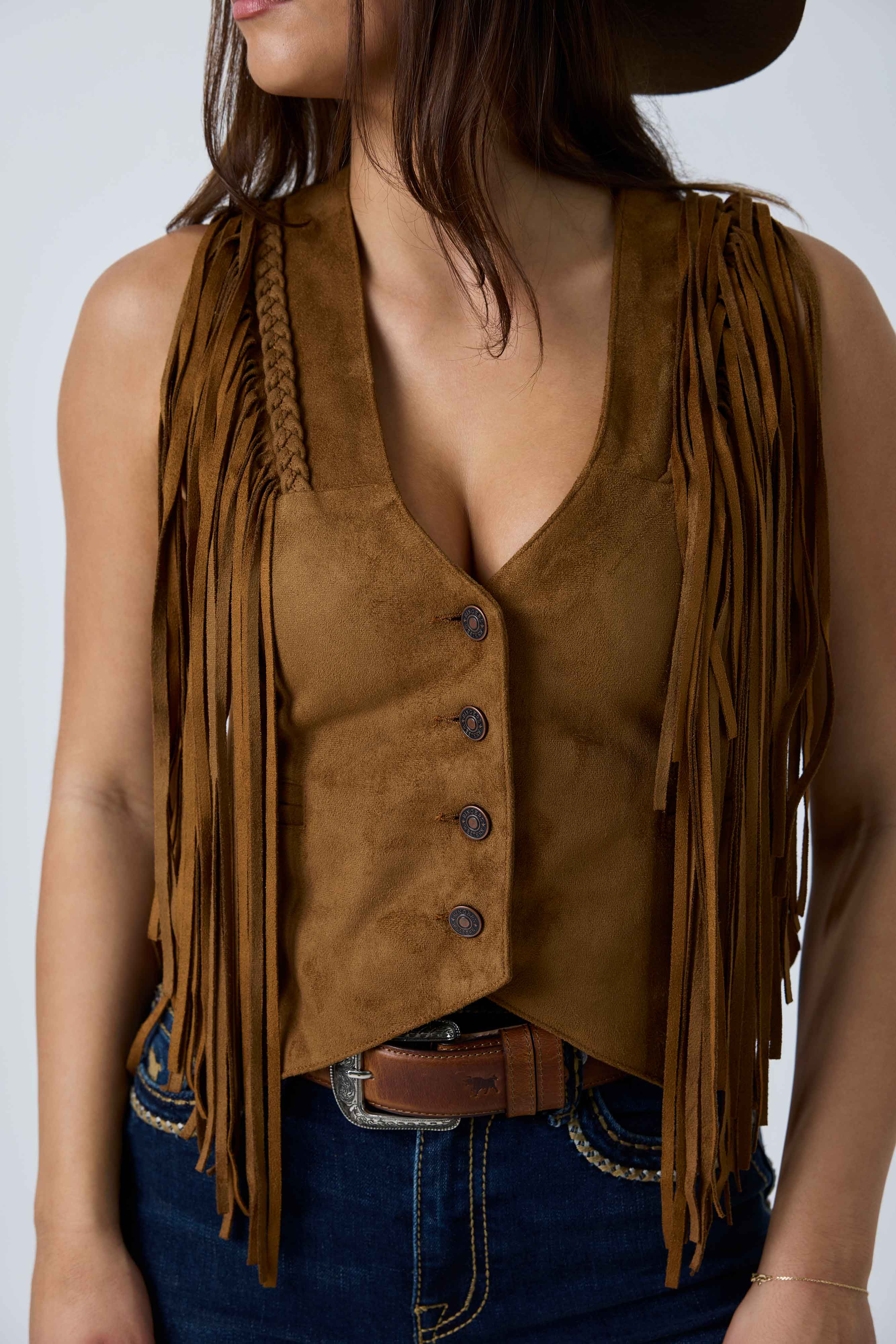 Ringers Western Wanderlust Womens Faux Suede Fringe Vest