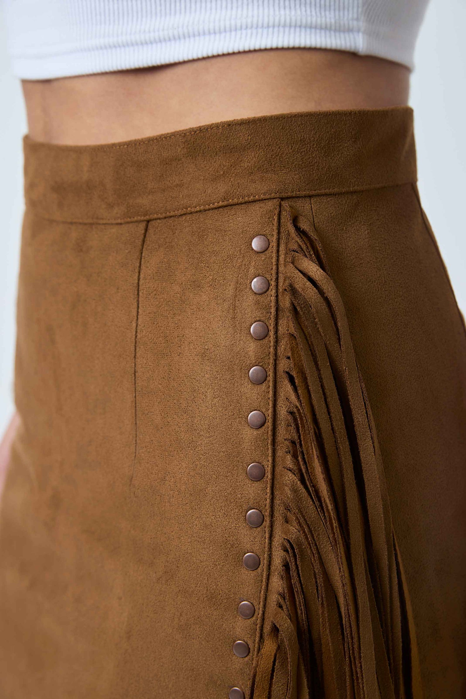 Ringers Western Wanderlust Womens Faux Suede Fringe Midi Skirt