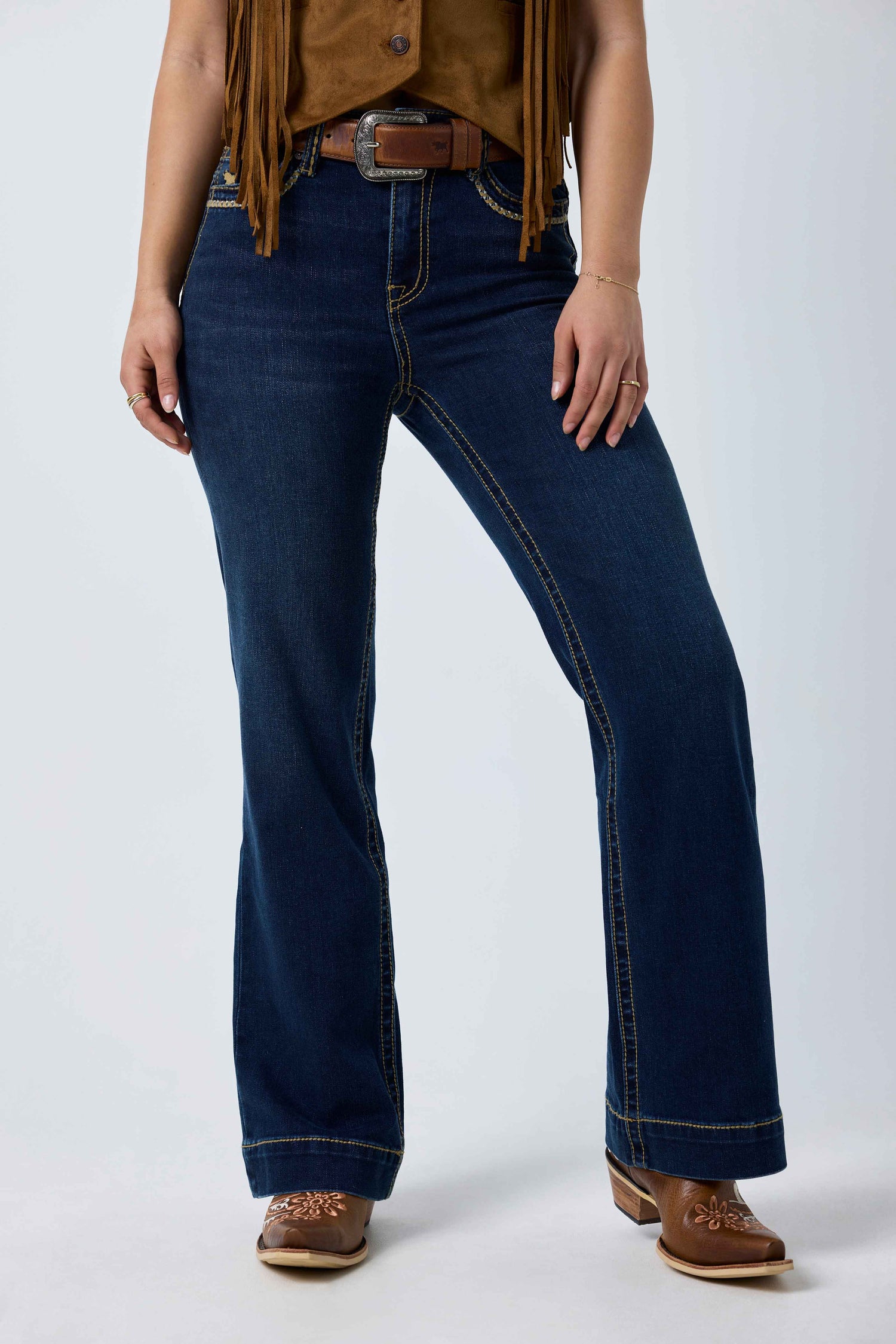 Ringers Western Indi Rodeo Saddle Stitch Womens High Rise Wide Bootleg Jean