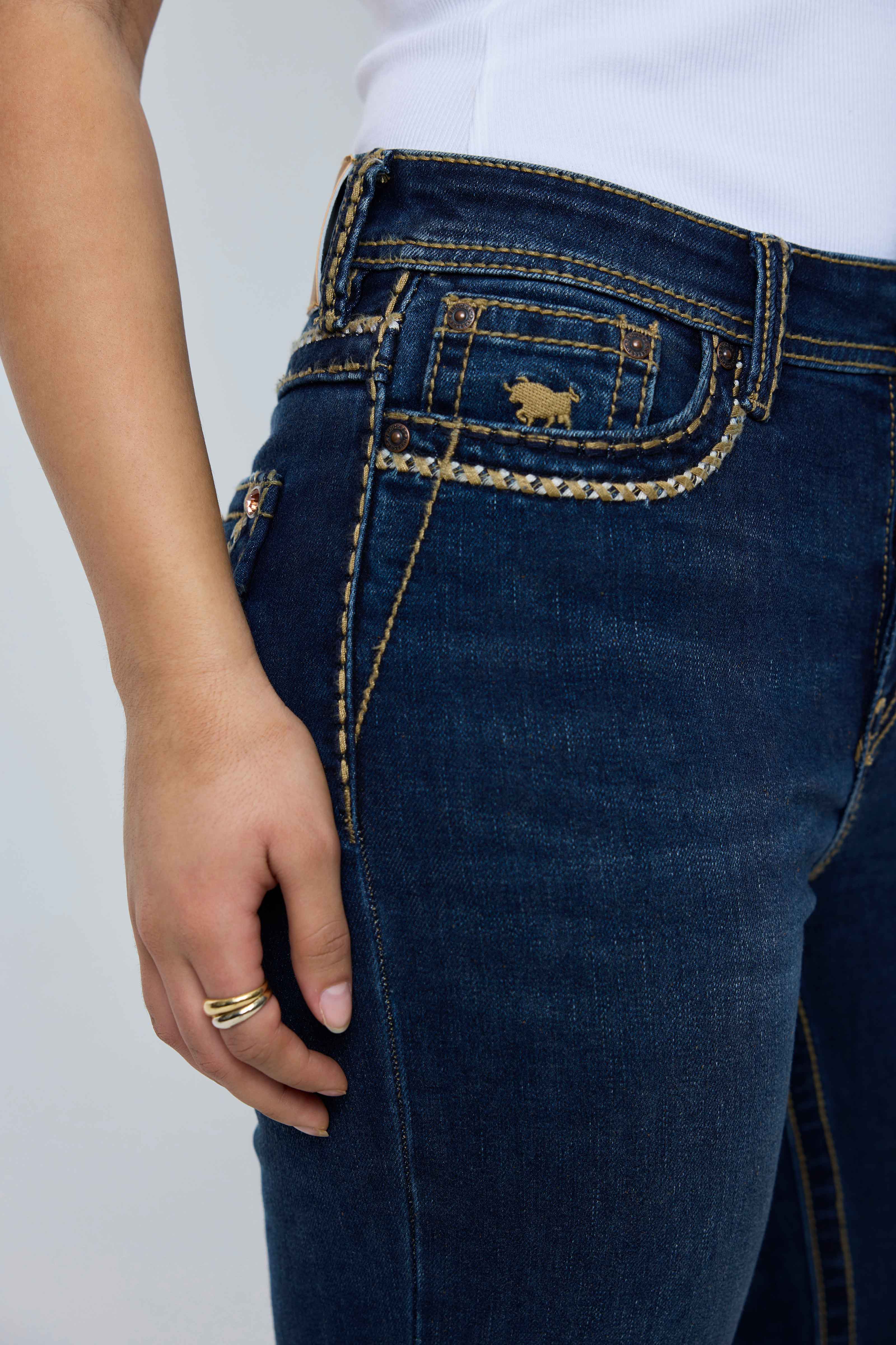 Ringers Western Indi Rodeo Saddle Stitch Womens High Rise Wide Bootleg Jean