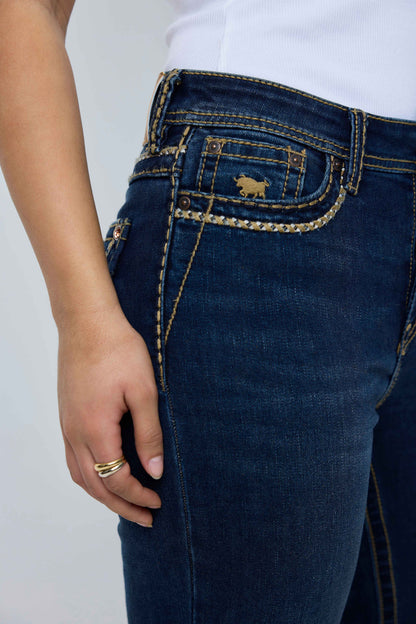 Ringers Western Indi Rodeo Saddle Stitch Womens High Rise Wide Bootleg Jean