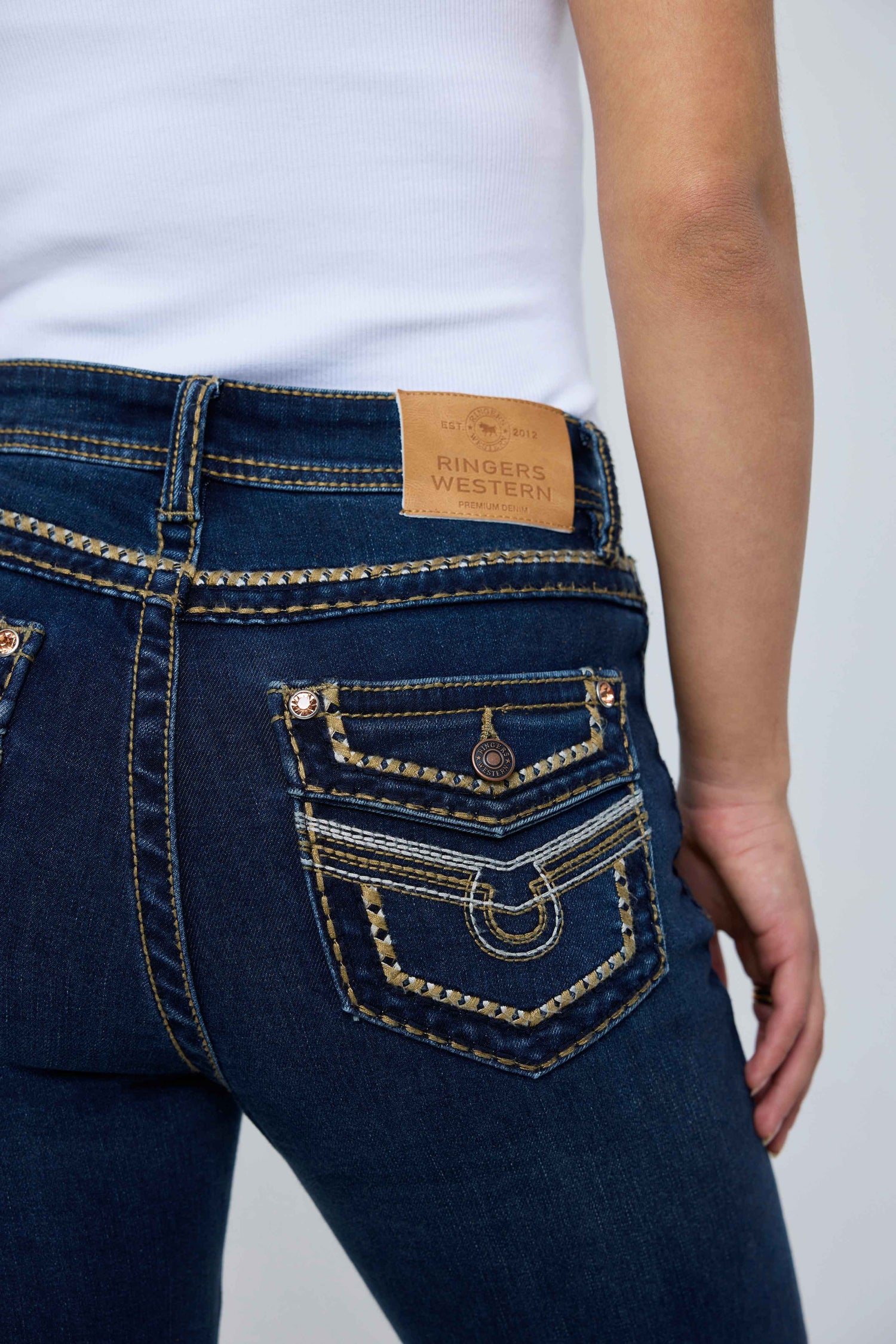 Ringers Western Indi Rodeo Saddle Stitch Womens High Rise Wide Bootleg Jean