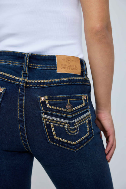 Ringers Western Indi Rodeo Saddle Stitch Womens High Rise Wide Bootleg Jean