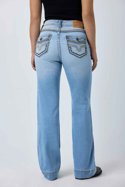 Ringers Western Indi Rodeo Saddle Stitch Womens High Rise Wide Bootleg Jean